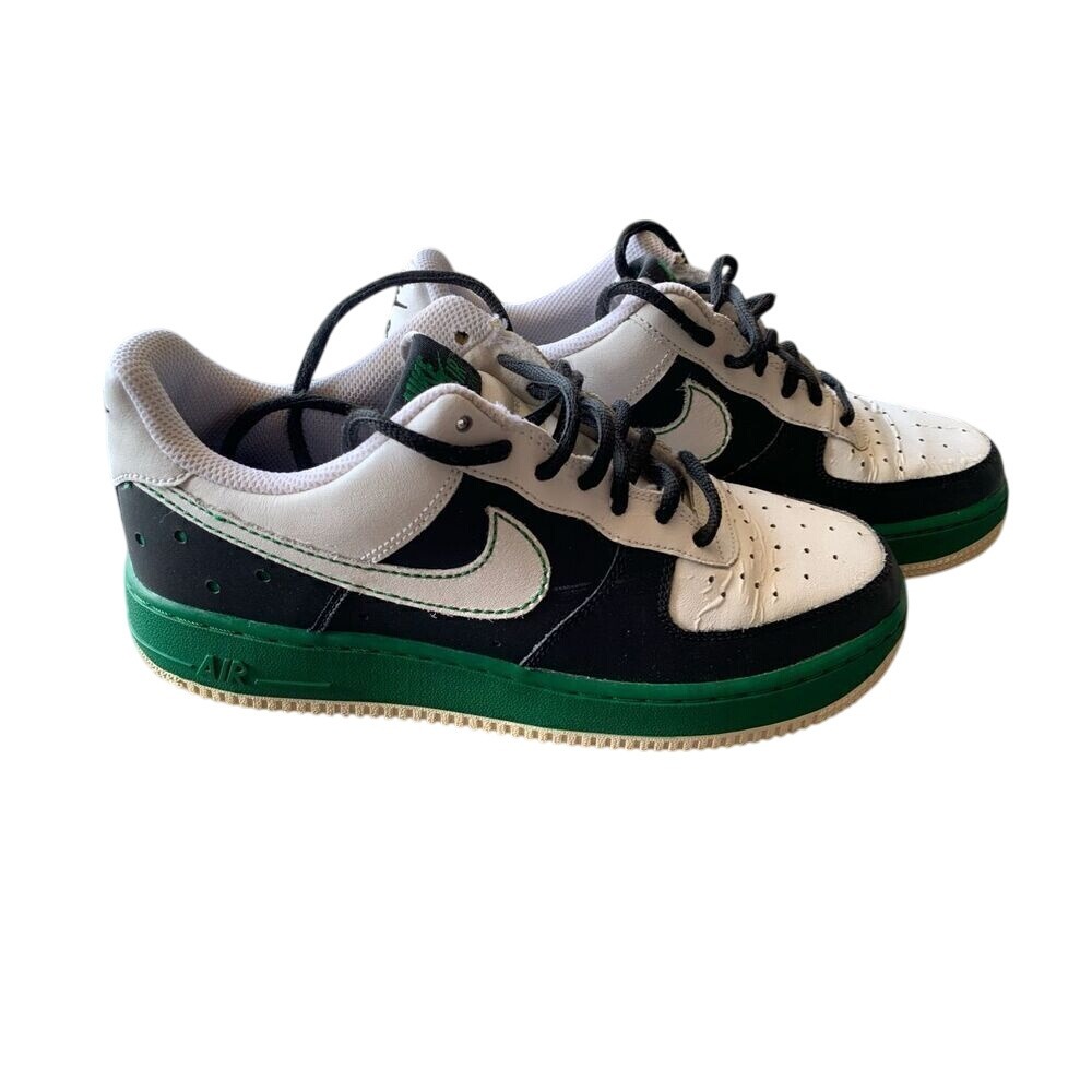Nike Air‎ Force 1 Low Black White Green Sneakers Athletic Shoes